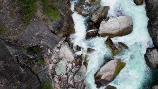 ロッキーマウンテンキャニオンの川 ブリティッシュコロンビア カナダ 空中自然の背景 シネマティック スローモーション — ストック動画