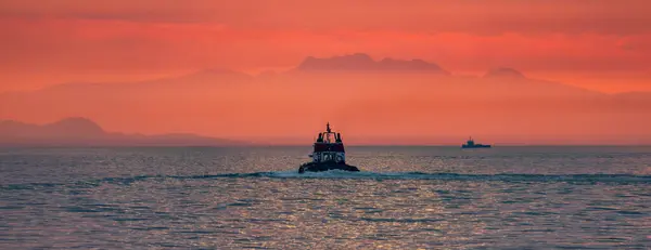 Båt Stilla Havets Västkust Vancouver Kanada Färgglad Solnedgång — Stockfoto