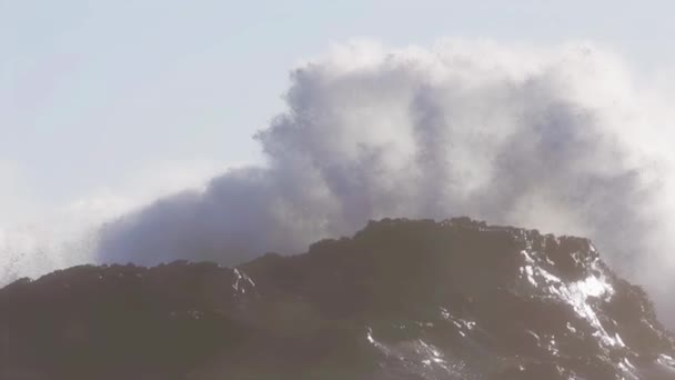 Vagues Crushing Rocky Shore Pacific Ocean Coast Coucher Soleil Ensoleillé — Video