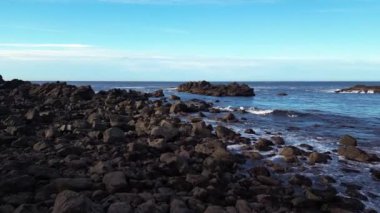 Pasifik Okyanusu kıyısındaki Rocky Shore. Güneşli bir gün. Vancouver Adası, BC, Kanada. Doğa Arkaplanı