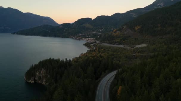 Sea Sky Highway West Coast Pacific Ocean Aerial Mountain Landscape — Stock Video