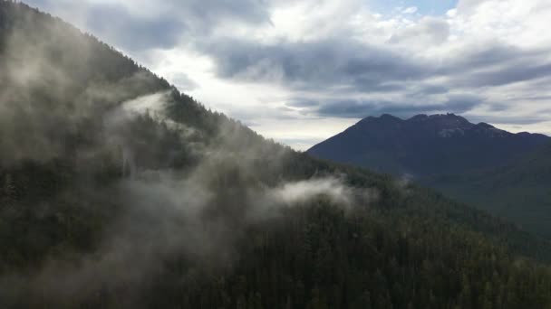Канадський Гірський Пейзаж Вкритий Хмарами Повітряний Фон Природи Острів Ванкувер — стокове відео