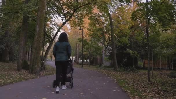 Biała Matka Spacerująca Wózkiem Parku Burnaby Vancouver Kanada Zwolniony Ruch — Wideo stockowe