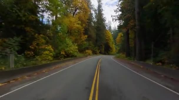 景致路被树木和山脉环绕着 不列颠哥伦比亚省温哥华岛 秋天季节 高质量的4K镜头 — 图库视频影像