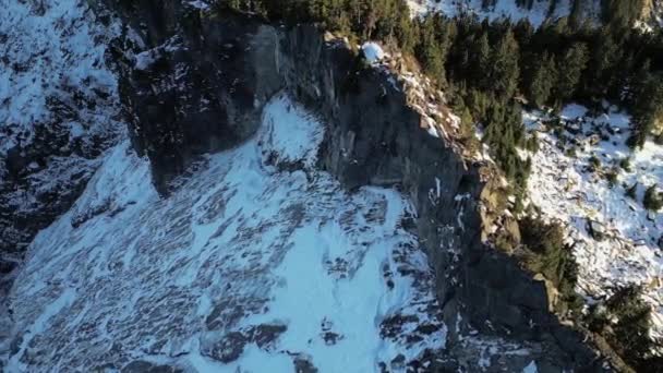 Rocky Mountain Peak Covered Snow Sunny Sunset Aerial British Columbia — Stock Video