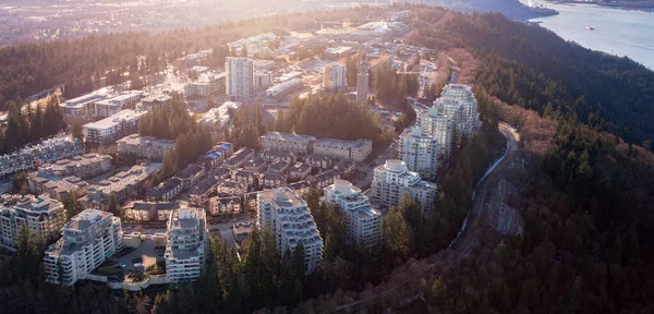 Buildings Homes Burnaby Mountain Aerial Panorama Sunset Vancouver Canada — Stock Photo, Image