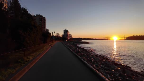 Malownicze Wybrzeże Ambleside Zachodnim Vancouver Zachód Słońca Sezon Jesienny Vancouver — Wideo stockowe