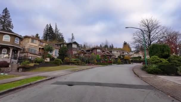 Carretera Camino Barrio Suburbano Puesta Sol Temporada Otoño Burnaby Vancouver — Vídeo de stock