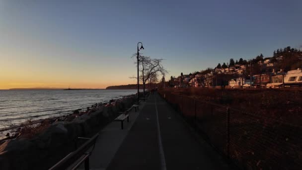Scenic Seawall Ambleside West Vancouver Sunset Fall Season Vancouver British — Stock Video