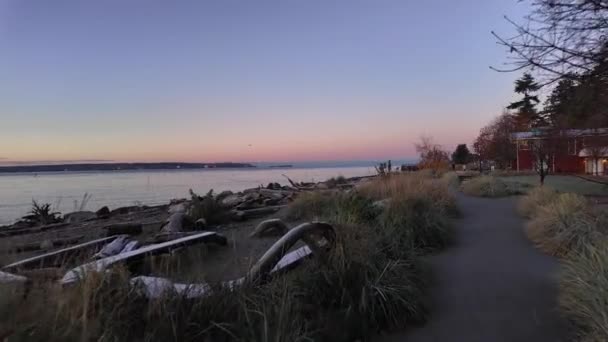 温哥华西部Ambleside的风景海堤 秋天的季节 加拿大不列颠哥伦比亚省温哥华 — 图库视频影像