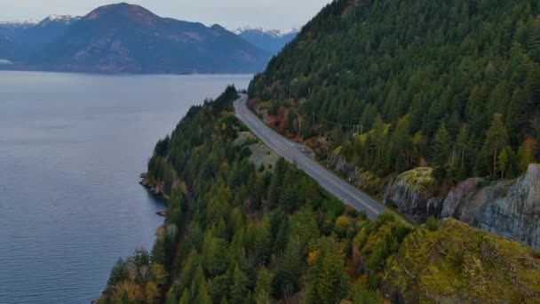 Sea Sky Highway Der Pazifikküste Mit Kanadischer Berglandschaft Wolkenloser Sonnenaufgang — Stockvideo