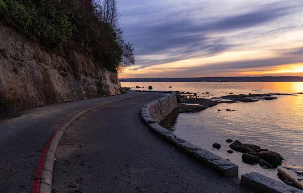 Path Rocky Shore Seawall Stanley Park Downtown Vancouver Canada Coucher — Photo