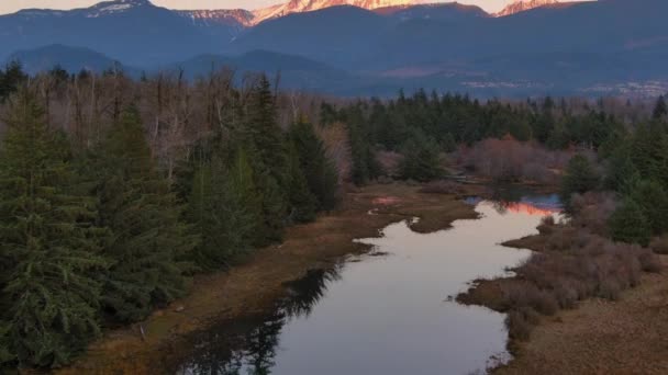 Landschaftliche Feuchtgebiete Berge Und Bäume Der Kanadischen Natur Herbstzeit Sonnenuntergang — Stockvideo