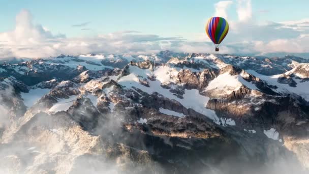 氷河とロッキー山脈は雪と雲で覆われています ホットエアバルーン カナダの自然景観 カナダ パララックス アニメーション — ストック動画