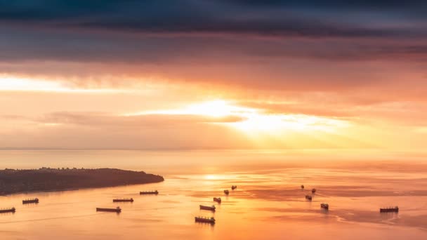 Zachodnie Wybrzeże Przy Dramatycznym Zachodzie Słońca Widok Lotu Ptaka Vancouver — Wideo stockowe