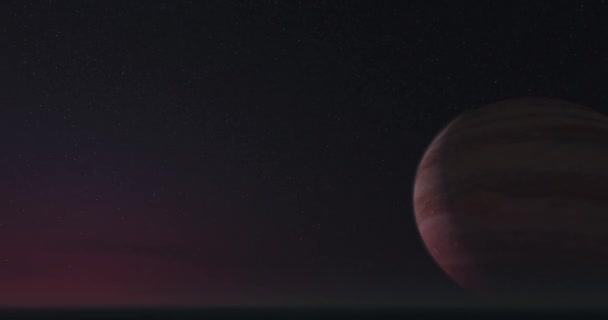 Науково Фантастичний Барвистий Хмарний Фон Неба Планетою Юпітера Схід Сонця — стокове відео