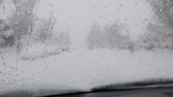 Windshield Bad Visibility Snowy Road Dangerous Conditions Driving Suburban Street — Stock Video