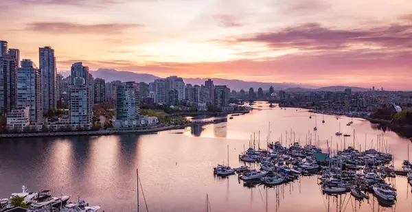 Marina Bâtiments False Creek Centre Ville Vancouver Sunrise Canada — Photo
