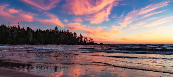 Sandy Beach Pacific Ocean West Coast Sunny Sunset Vancouver Island — Stock Photo, Image