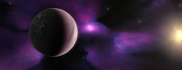 Научно Фантастический Красочный Космический Фон Планетой Пришельцев Луной Трехмерная Рендеринг — стоковое фото