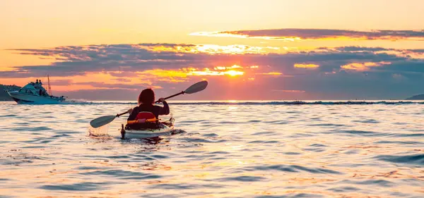 Kayaking Colorful Sunset Vancouver Canada Stock Image