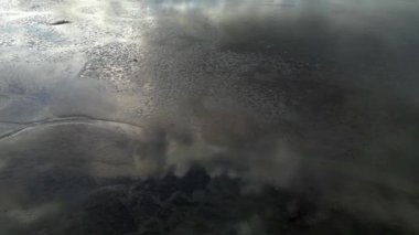 Pasifik Okyanusu kıyısında çamurlu bir sahil. Hava Doğası Arkaplanı.