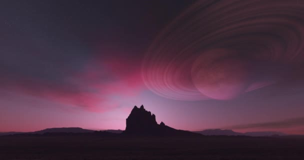 Sci Scene Alien Planet Rocky Terrain Háttérbolygóval Renderelés Mexikó Egyesült — Stock videók