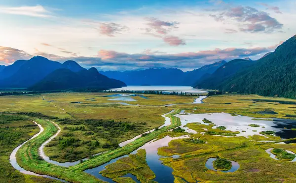 Letecký Pohled Kanadskou Horskou Krajinu Jezero Bažinu Přírodní Pozadí Kanada — Stock fotografie