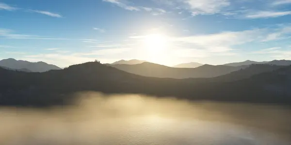 Letecká Horská Krajina Příroda Pozadí Jezero Mraky Při Západu Slunce Stock Snímky