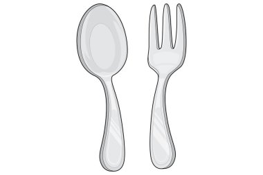 Basit modern stile sahip bir kaşık ve çatalın düz vektör çizimi.