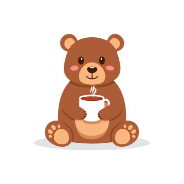 Tatlı ayı sıcak çikolata içiyor.