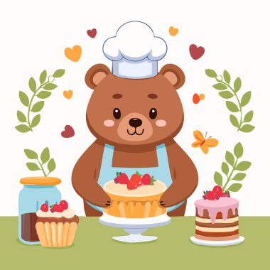 Tatlı ayı kek pişiriyor.