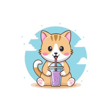 Tatlı kedi milkshake içiyor.