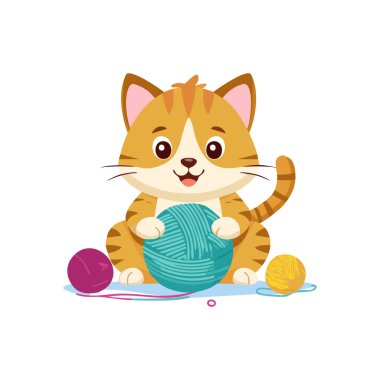 Şirin kedi iplikle oynuyor.