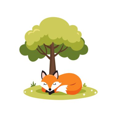 Şirin Tilki bir ağacın altında uyuyor.