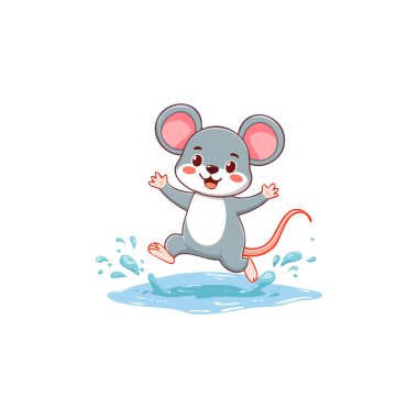 Su birikintilerinde zıplayan şirin fare.