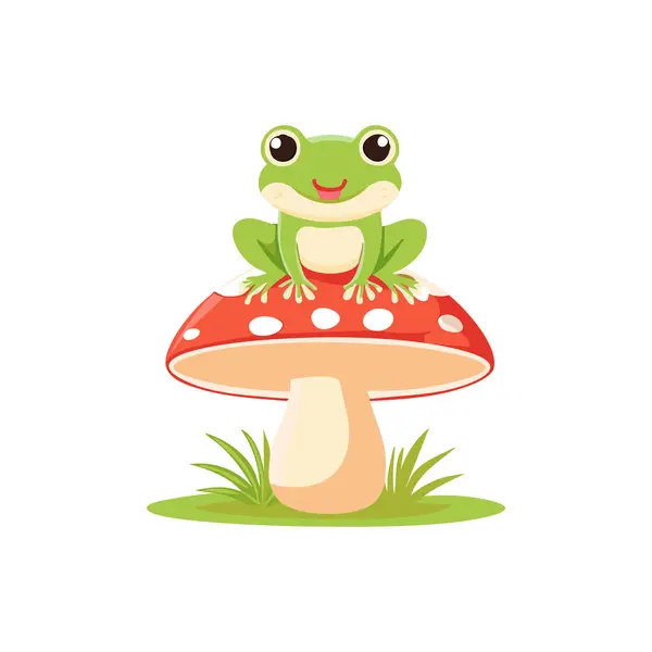 Mantarın üstünde oturan şirin kurbağa.