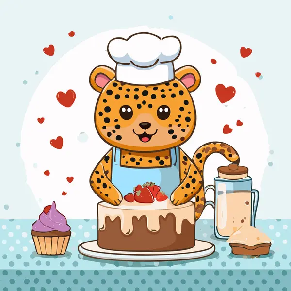 Tatlı Leopar kek pişiriyor.