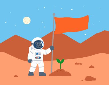 Goril astronot Mars 'a bayrak dikiyor