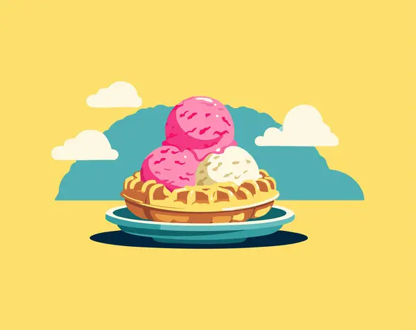 Illustration Bubble Waffle with Ice