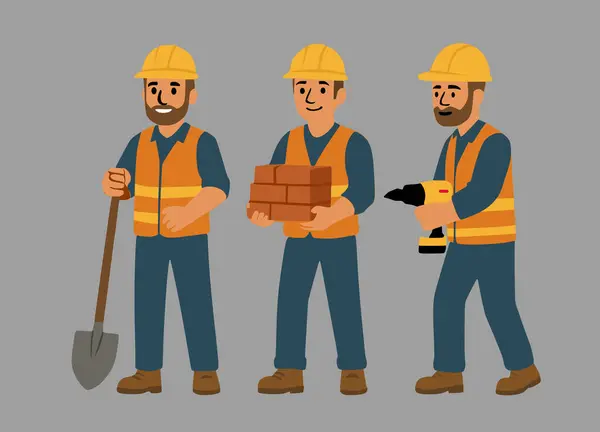 Bu vektör üç inşaat işçisini gösteriyor
