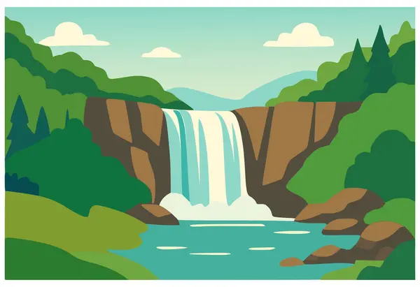 Bu vektör, şelaleli bir dağ manzarası gösterir.