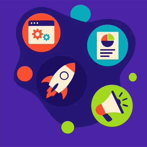 Bu vektör düz bir illüstrasyon tarzında ürün başlatma veya başlatma kavramını betimler.