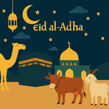 Kurban Bayramı (Kurban Bayramı) temalı vektör illüstrasyonunu düz biçimle
