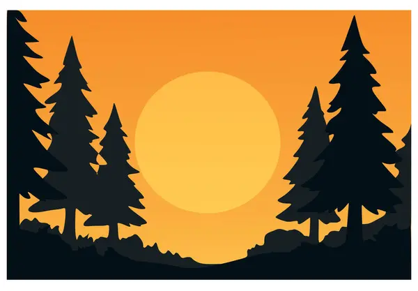 Bu vektör ormanda günbatımı görüntüsünü gösterir.