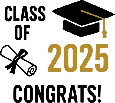 Mezuniyet temalı vektör illüstrasyonu mezuniyet kutlamalarının tipik unsurlarını içerir.