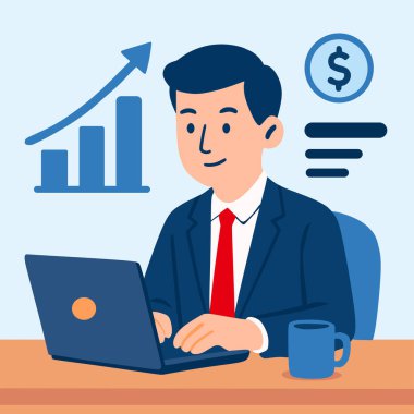 Dizüstü bilgisayarda çalışan vektör işadamı