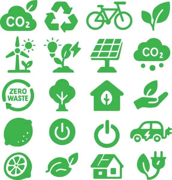  Yeşil Şehir Katı Düzenlenebilir Simgeler seti. Çevreyle ilgili simgelerin modern düz stili ile vektör illüstrasyonu