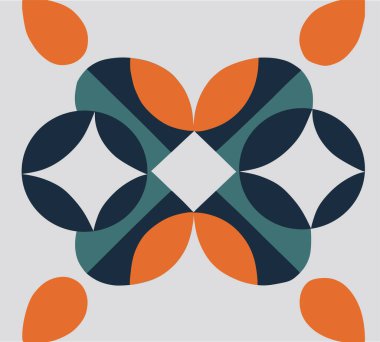 Bu vektör, daireler gibi temel şekillerden oluşan simetrik bir geometrik tasarım içerir.,