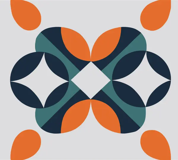Bu vektör, daireler gibi temel şekillerden oluşan simetrik bir geometrik tasarım içerir.,